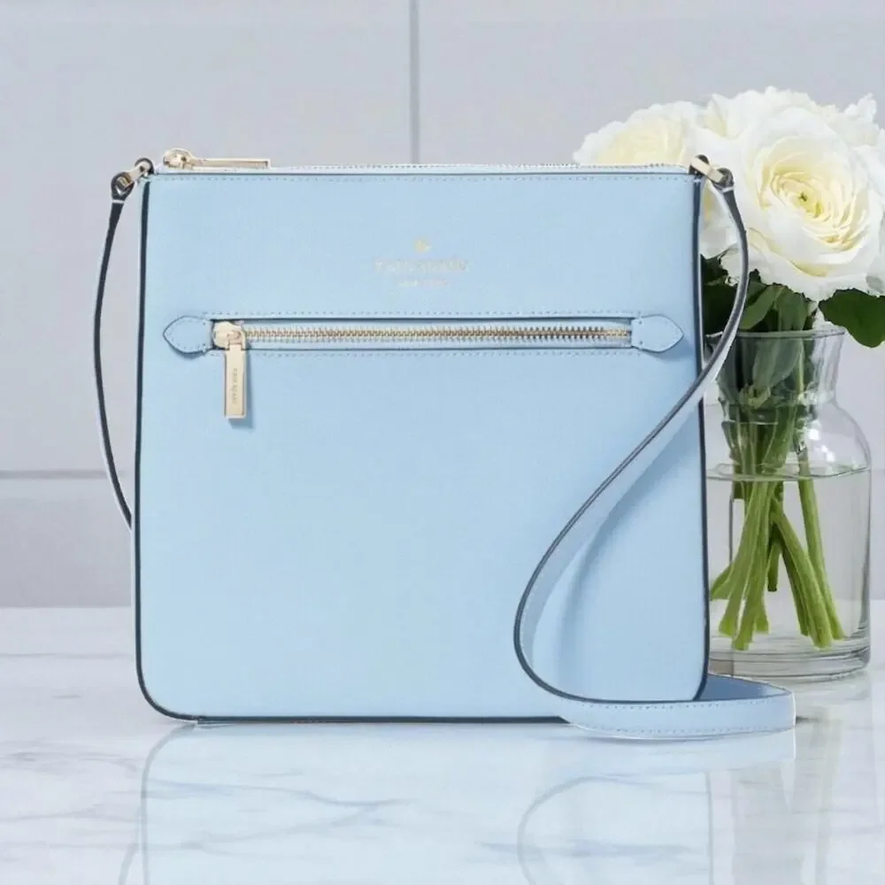 Kate Spade Sadie North South Crossbody in Crisp Sky Blue Leather k7379